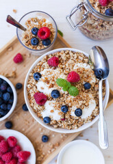 muesli with berries and cream yogurt
