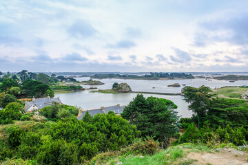 View on archipelago and Ile de Brehat in Brittany, France