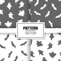 Halloween Background. Concept of halloween patterns ghosts and bats. Patterns set. Vector illustration