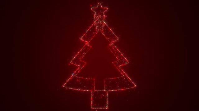 Modern Particle Abstract Christmas Tree with Star Tunnel Looping Red Background