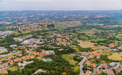 Fototapeta na wymiar Panoramic view of towns in San Marino near the capital of San Marino