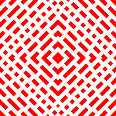 Repeated red figures on white background. Ethnic wallpaper. Seamless surface pattern design with symmetric polygons ornament. Geometric motif. Digital paper for textile print, web designing. Vector