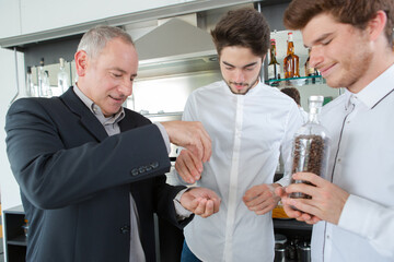 portrait of apprentices barmen with teacher