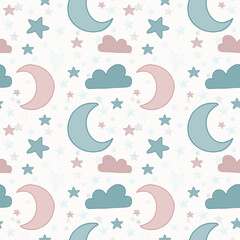 Moon and stars seamless background repeating pattern, wallpaper background, cute seamless pattern background
