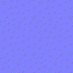 normal map of doodle stars texture, seamless pattern for use in 3D programs, 3d render