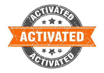 activated round stamp with ribbon. label sign