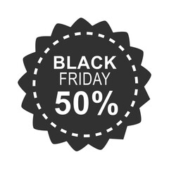 black friday, sale inscription half discount design template icon silhouette style