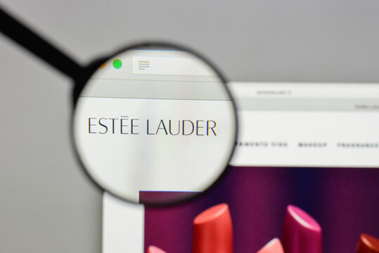 Milan, Italy - August 10, 2017: Estee Lauder logo on the website homepage.