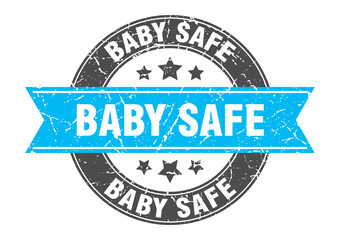 baby safe round stamp with ribbon. label sign