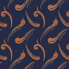 Vintage ornate seamless oriental pattern. Elements of russian traditional style hohloma in author's ornament. Curls and spirals on blue background