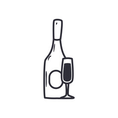 champagne bottle and cup line style icon vector design