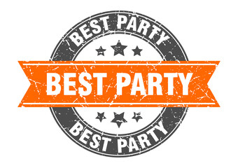 best party round stamp with ribbon. label sign