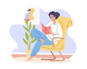 Young woman reads some interesting book at home 