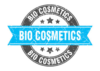 bio cosmetics round stamp with ribbon. label sign