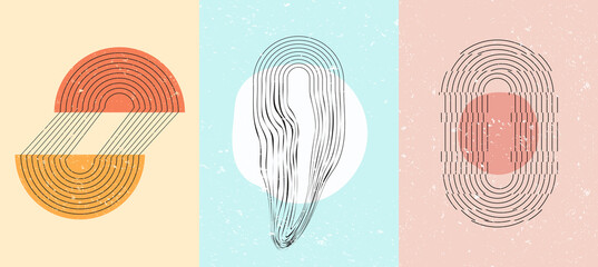 Vector illustration. Abstract poster set. Contemporary backgrounds.  Mid century wall decor. Design elements for book cover, page template, print, card, brochure, magazine, poster. 60s, 70s graphic. © VVadi4ka