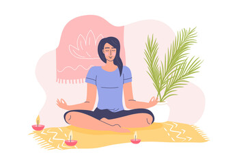 Obraz na płótnie Canvas Young woman relaxing meditation vector illustration 