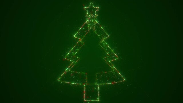 Modern Particle Abstract Christmas Tree with Star Tunnel Looping Green Background