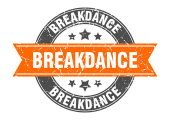 breakdance round stamp with ribbon. label sign