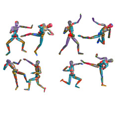 bon homme en bois, gens, silhouette, sport, karat&eacute;, color&eacute;, mascotte,  femme, groupe, isol&eacute;, sport,  foule, illustration, personne, content, blanc, gar&ccedil;on, mode, course, action, danse, sautant, enfant