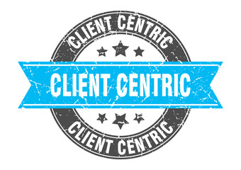 client centric round stamp with ribbon. label sign
