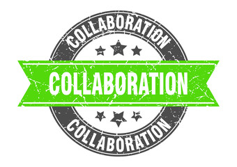 Obraz premium collaboration round stamp with ribbon. label sign