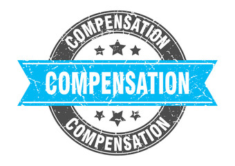 compensation round stamp with ribbon. label sign