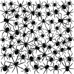 Black square consisting of small black spiders. Creative vector Illustration. Use for printing, posters, T-shirts, textile drawing, print pattern, etc. 