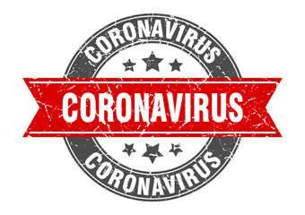 coronavirus round stamp with ribbon. label sign