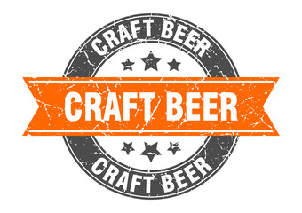 craft beer round stamp with ribbon. label sign