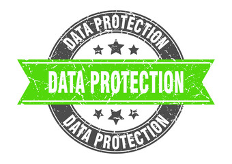 data protection round stamp with ribbon. label sign