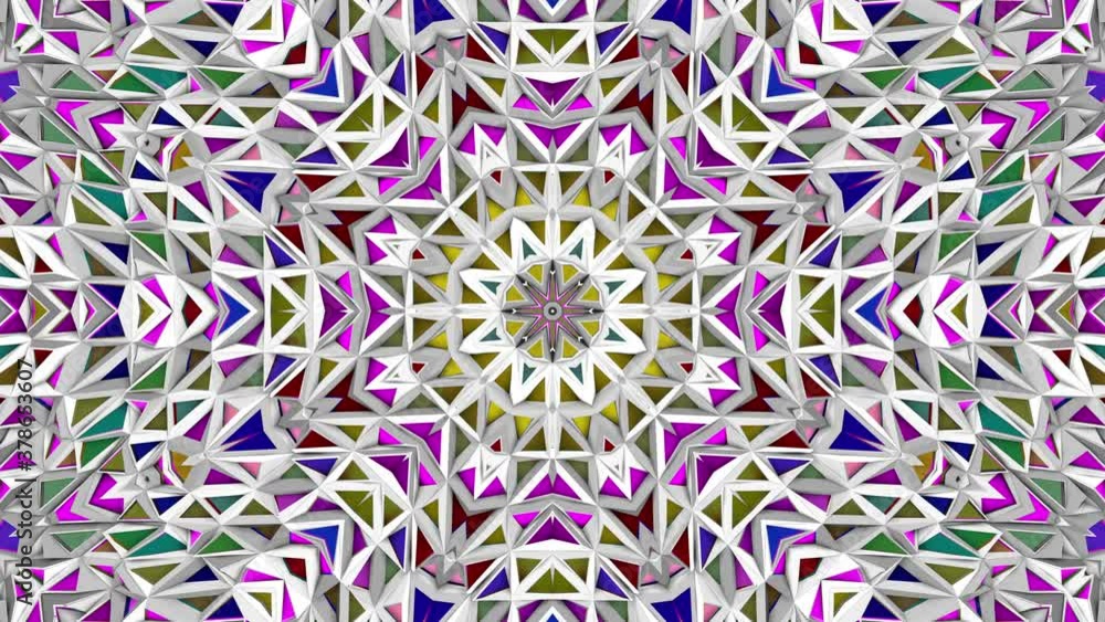 Poster 3d looped kaleidoscope background. abstract animation patterns. 3d render