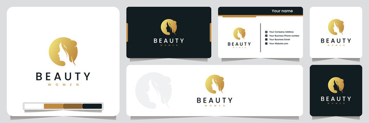 beauty women, makeup , with gold color , logo design inspiration
