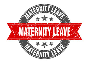 maternity leave round stamp with ribbon. label sign
