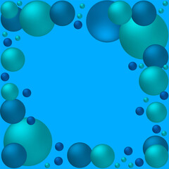 Blue background with geometric figures, 3 d shapes, vector