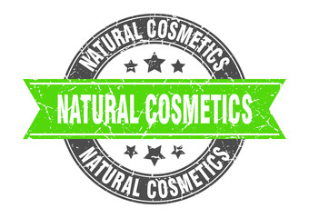 Obraz premium natural cosmetics round stamp with ribbon. label sign