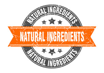 natural ingredients round stamp with ribbon. label sign