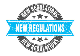 new regulations round stamp with ribbon. label sign