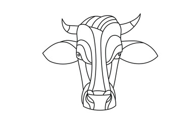 Cow line illustration. Geometric abstract animal drawings. Contour drawing.
