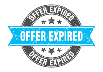 offer expired round stamp with ribbon. label sign