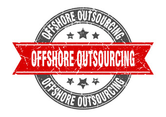 offshore outsourcing round stamp with ribbon. label sign