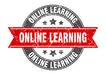 online learning round stamp with ribbon. label sign