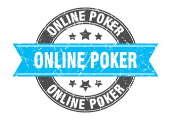 online poker round stamp with ribbon. label sign