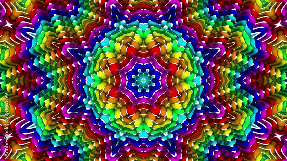 Poster bright multicolored looped kaleidoscope background. abstract animation. 3d render
