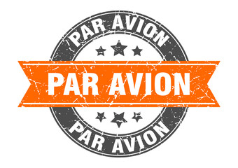 par avion round stamp with ribbon. label sign