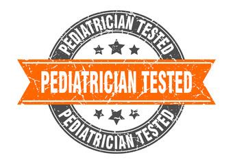 pediatrician tested round stamp with ribbon. label sign