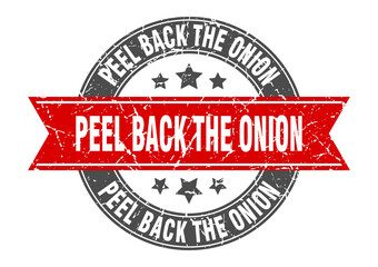 peel back the onion round stamp with ribbon. label sign