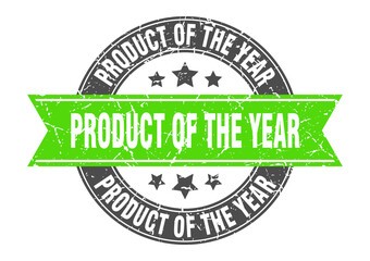 product of the year round stamp with ribbon. label sign