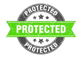 protected round stamp with ribbon. label sign