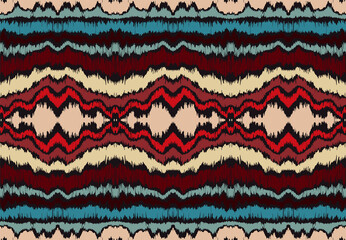 Ikat border. Geometric folk ornament. Ink on clothes. Tribal vector texture. Seamless striped pattern in Aztec style. Ethnic embroidery. Indian, Scandinavian, Gypsy, Mexican, African rug.