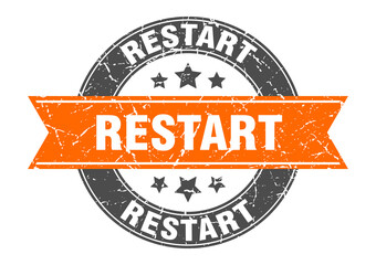 restart round stamp with ribbon. label sign